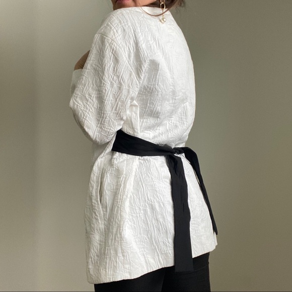 ZARA White Textured Blazer Black Rope Tie SMALL - Picture 12 of 13